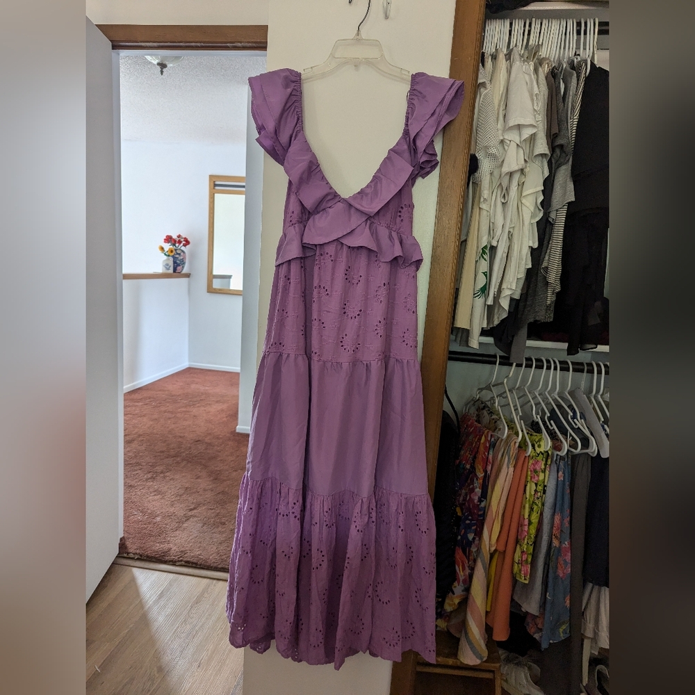 NWOT Vici XL Purple Eyelet Tiered Ruffle Sleeve Maxi Dress